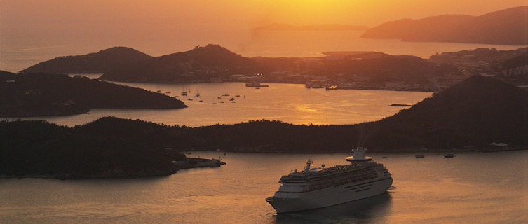 Cruise Ship at sunset, Virgin Islands