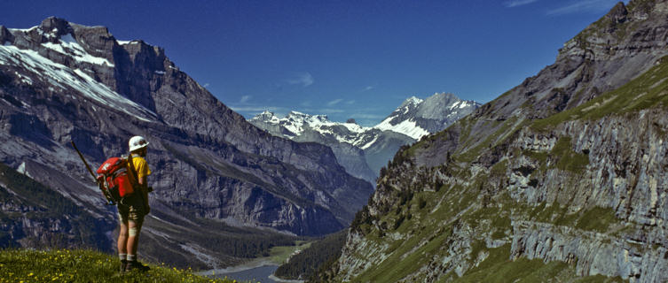 Enjoying hiking in the Swiss Alps