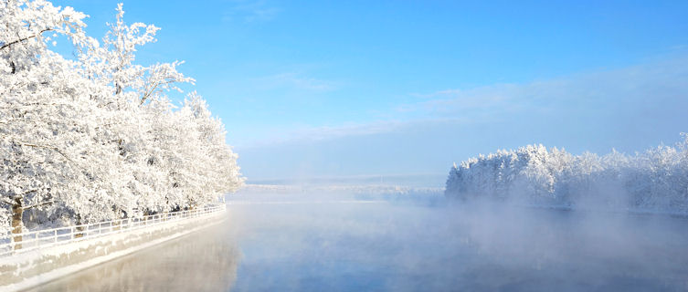 Fog over Lake Vuoksi, Finland