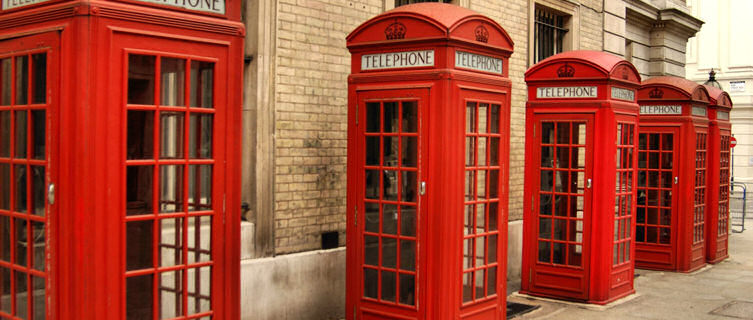 Traditional red telephone boxes, London