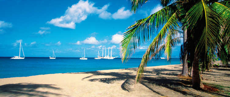 Yachts moored off the coast of Nevis